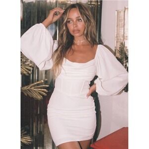Princess Polly Lillie Long Sleeve Mini Dress White Womens 2 Coastal Rush Party
